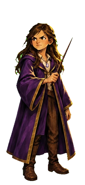 Moonstone apprentice wearing Twilight robes, holding an upright Oak wand, with no hat